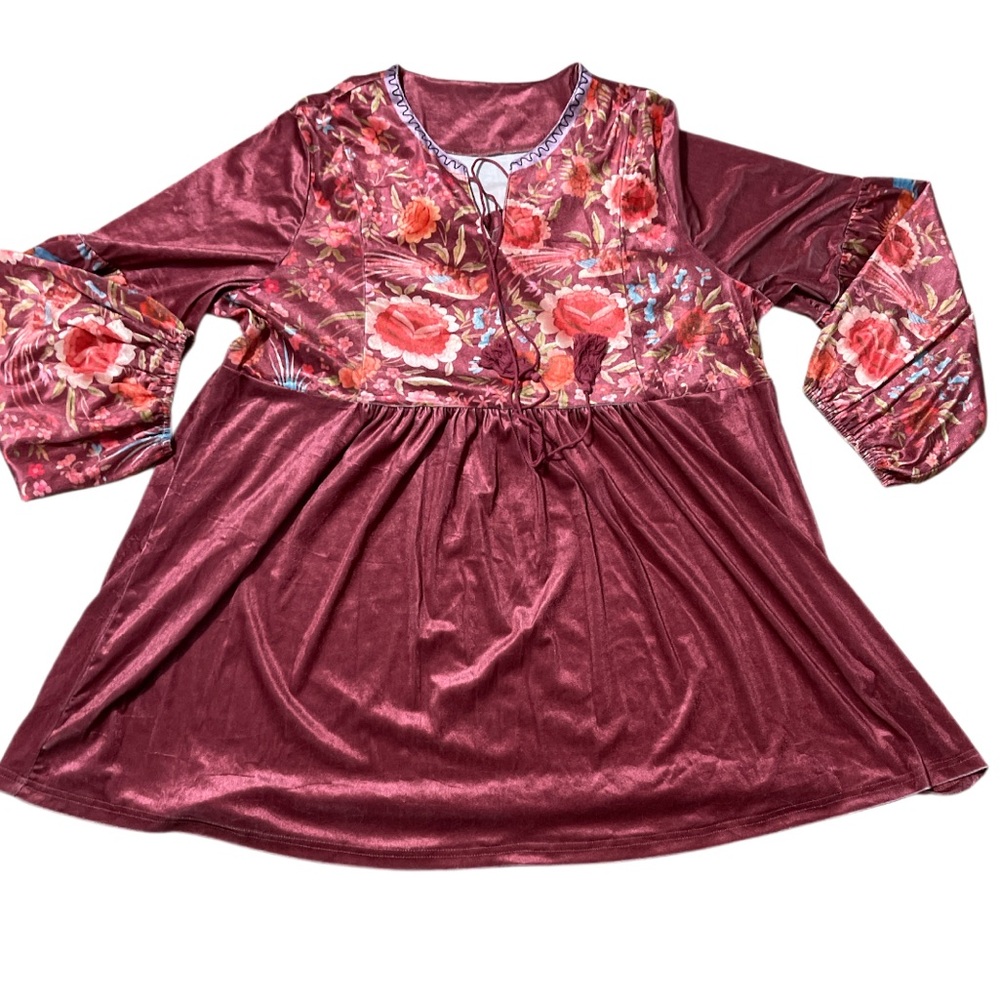 Floral Burgundy Tunic Top